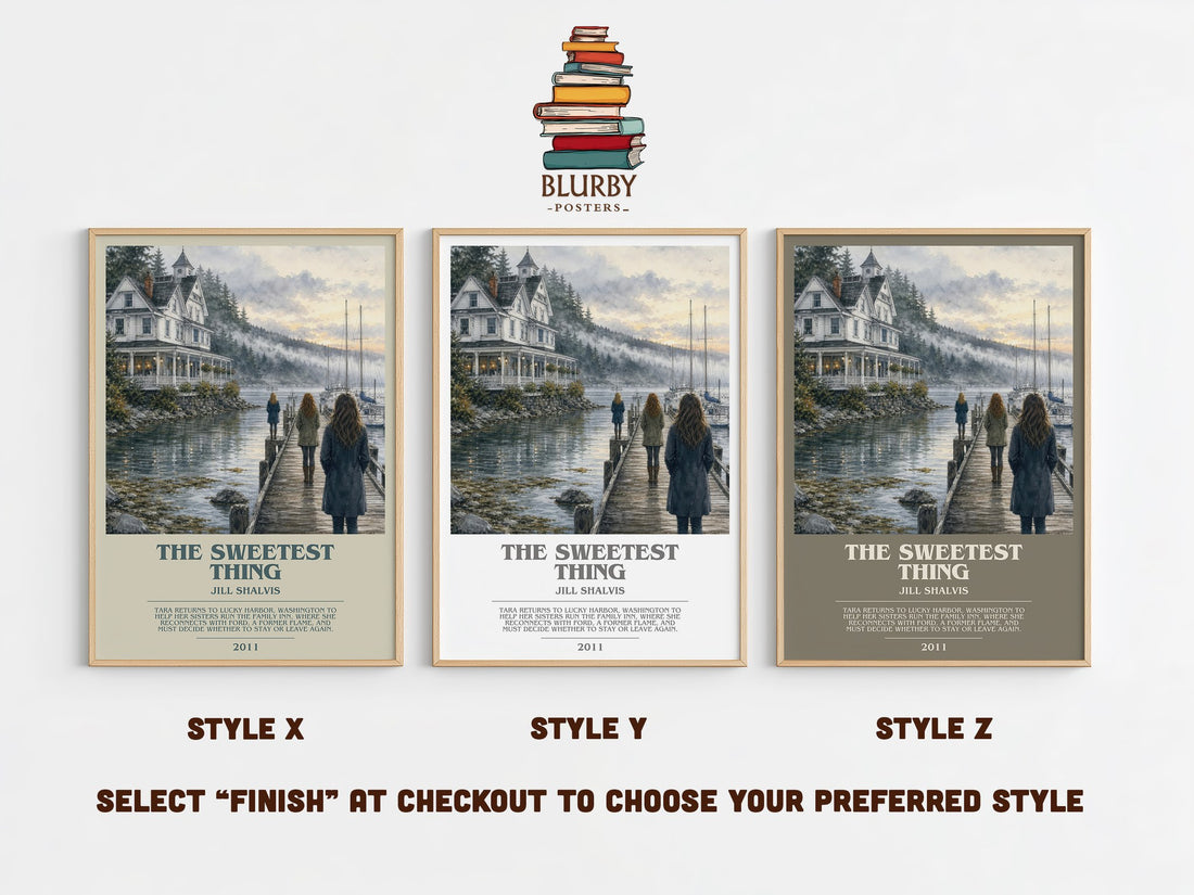 The Sweetest Thing bookish print in frame leaning in hallway – romance wall art (mockup)