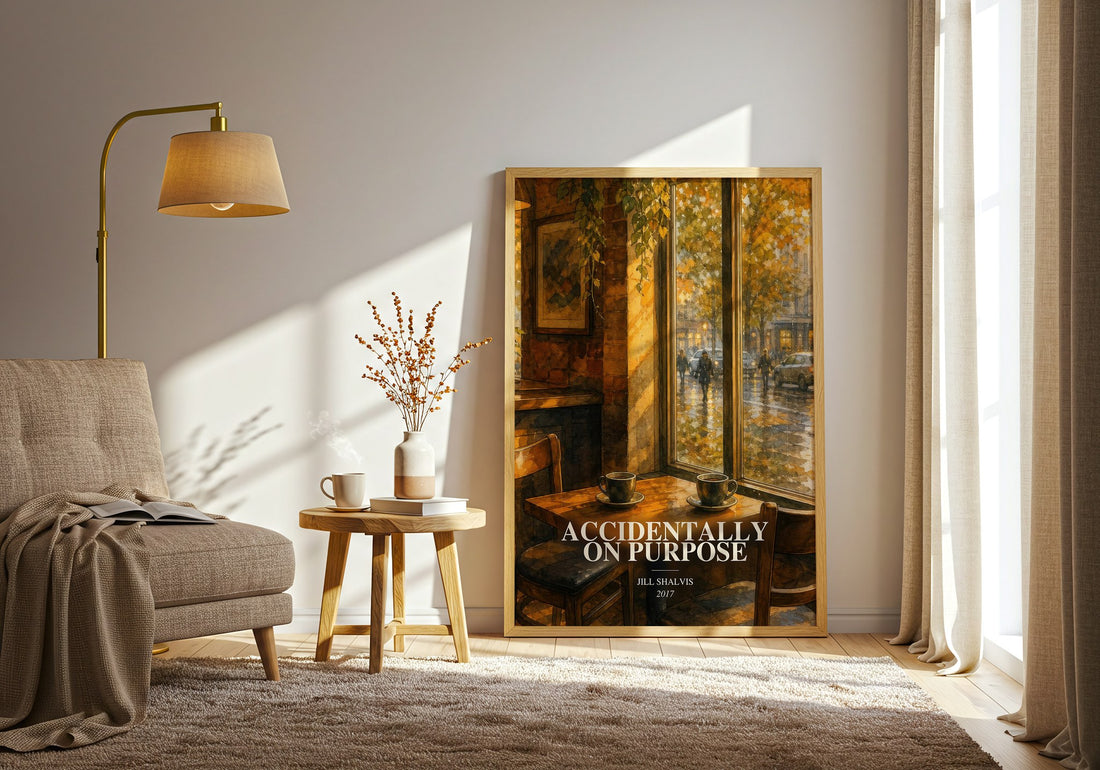 Accidentally on Purpose watercolour print in frame leaning in hallway – romance wall art (mockup)