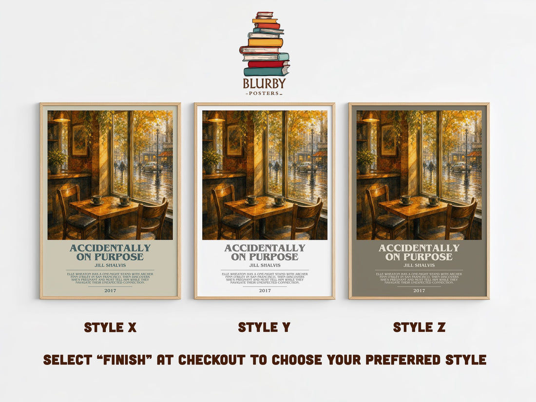 Accidentally on Purpose bookish print in frame leaning in hallway – romance wall art (mockup)