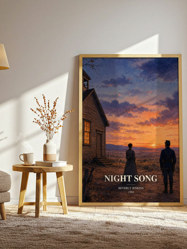 Night Song watercolour print in frame leaning in hallway – romance wall art