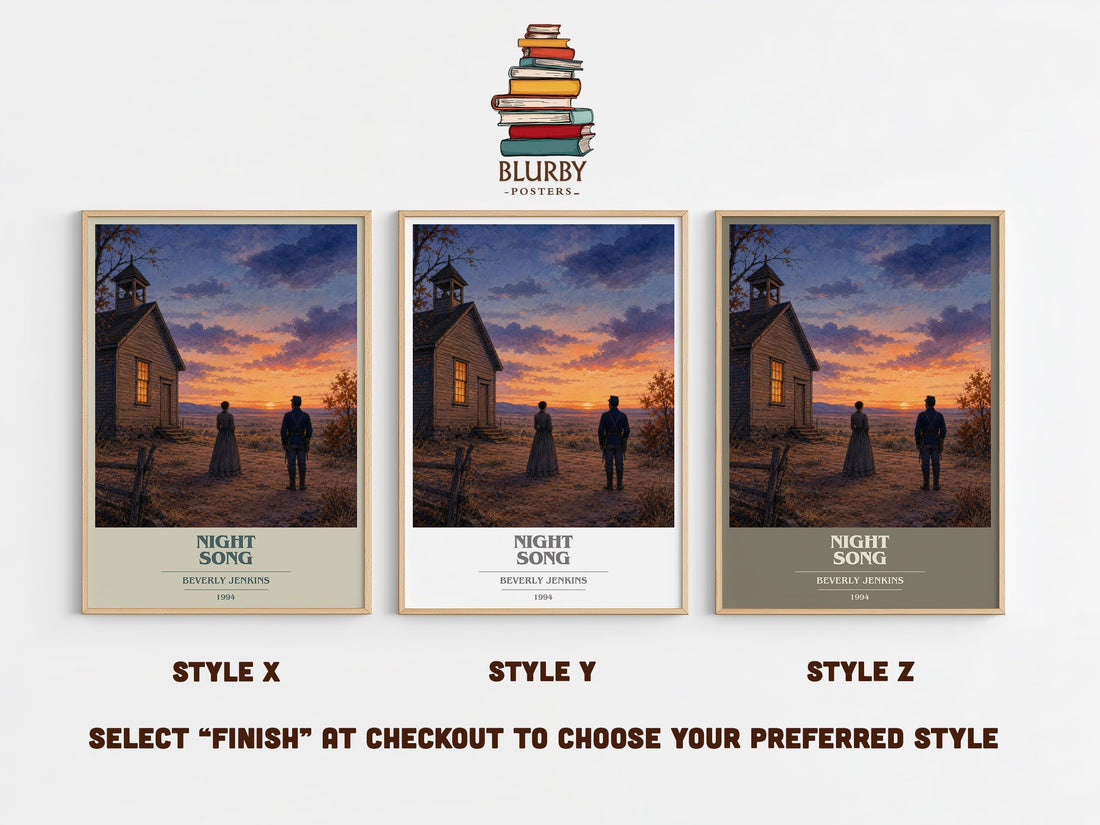 Night Song book cover print in frame leaning in hallway – romance wall art (mockup)