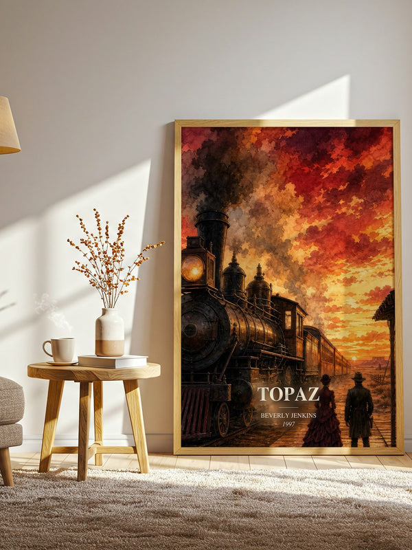 Topaz watercolour print in frame leaning in hallway – romance wall art