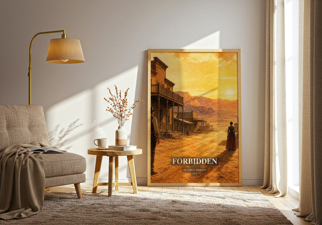 Forbidden watercolour print in frame leaning in hallway – romance wall art (mockup)