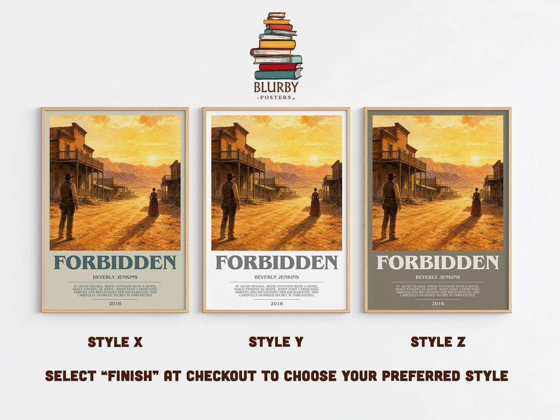Forbidden bookish print in frame leaning in hallway – romance wall art (mockup)