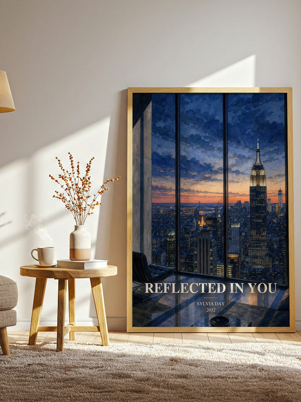Reflected in You watercolour print in frame leaning in hallway – romance wall art