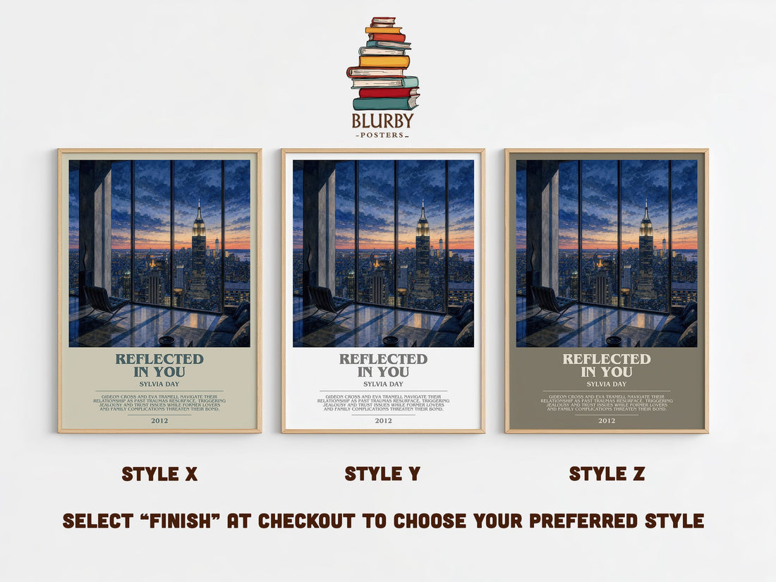 Reflected in You bookish print in frame leaning in hallway – romance wall art (mockup)