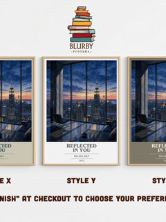 Reflected in You book cover print in frame leaning in hallway – romance wall art