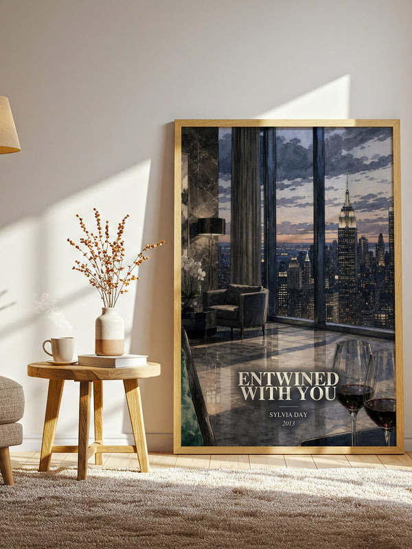 Entwined with You watercolour print in frame leaning in hallway – romance wall art