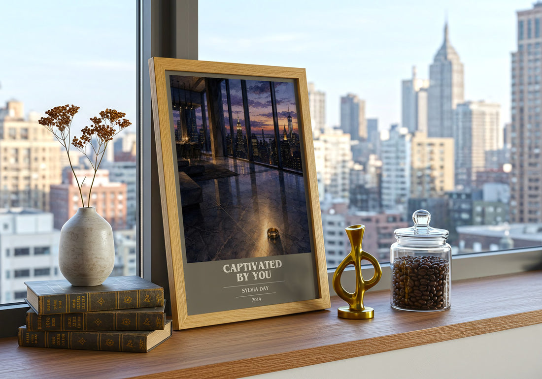 Captivated by You book cover print framed by window – literary home decor