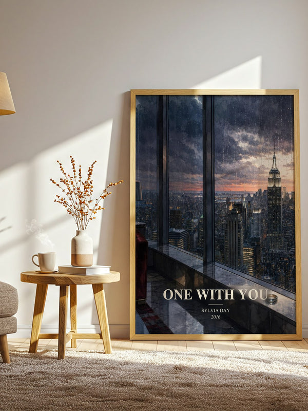 One with You watercolour print in frame leaning in hallway – romance wall art