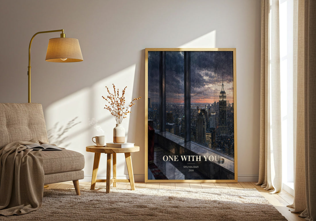 One with You watercolour print in frame leaning in hallway – romance wall art (mockup)