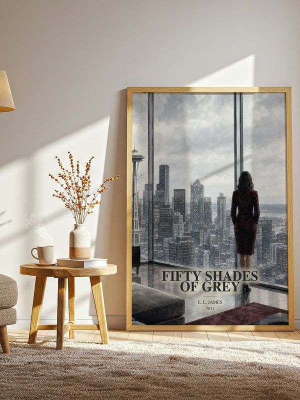 Fifty Shades of Grey watercolour print in frame leaning in hallway – romance wall art