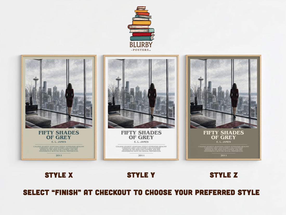 Fifty Shades of Grey bookish print in frame leaning in hallway – romance wall art (mockup)