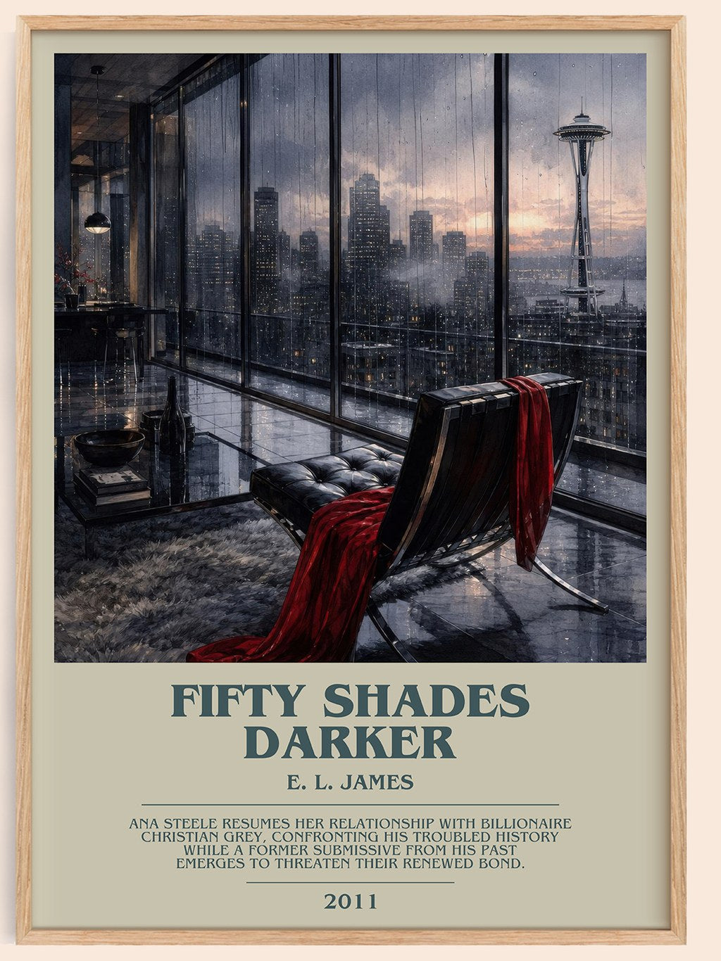 Fifty Shades Darker bookish book poster by E. L. James – framed literary art print