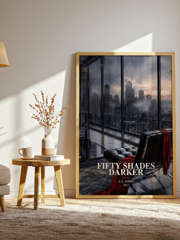 Fifty Shades Darker watercolour print in frame leaning in hallway – romance wall art