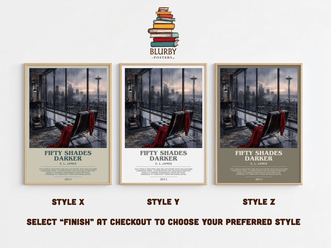 Fifty Shades Darker bookish print in frame leaning in hallway – romance wall art (mockup)