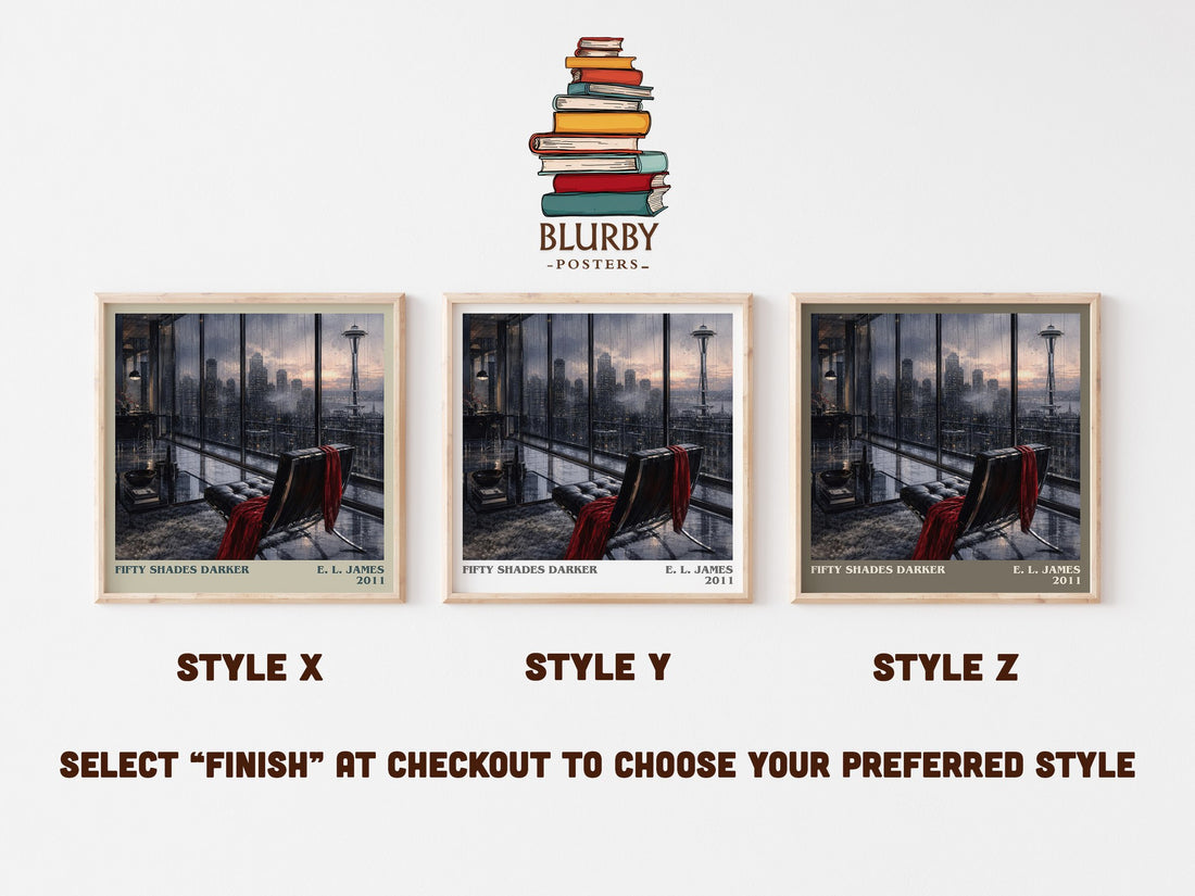 Fifty Shades Darker literary print in frame leaning in hallway – romance wall art (mockup)