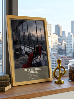 Fifty Shades Darker book cover print framed by window – literary home decor