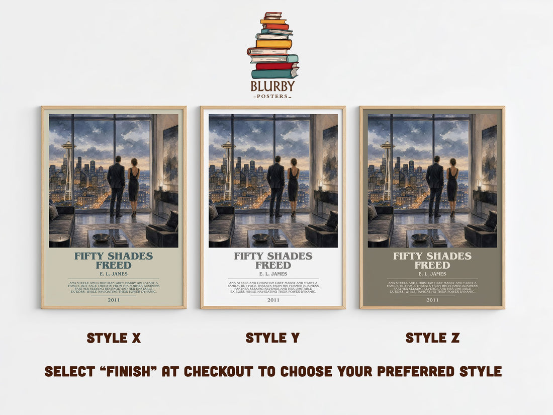 Fifty Shades Freed bookish print in frame leaning in hallway – romance wall art (mockup)