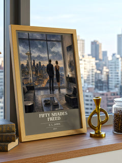 Fifty Shades Freed book cover print framed by window – literary home decor