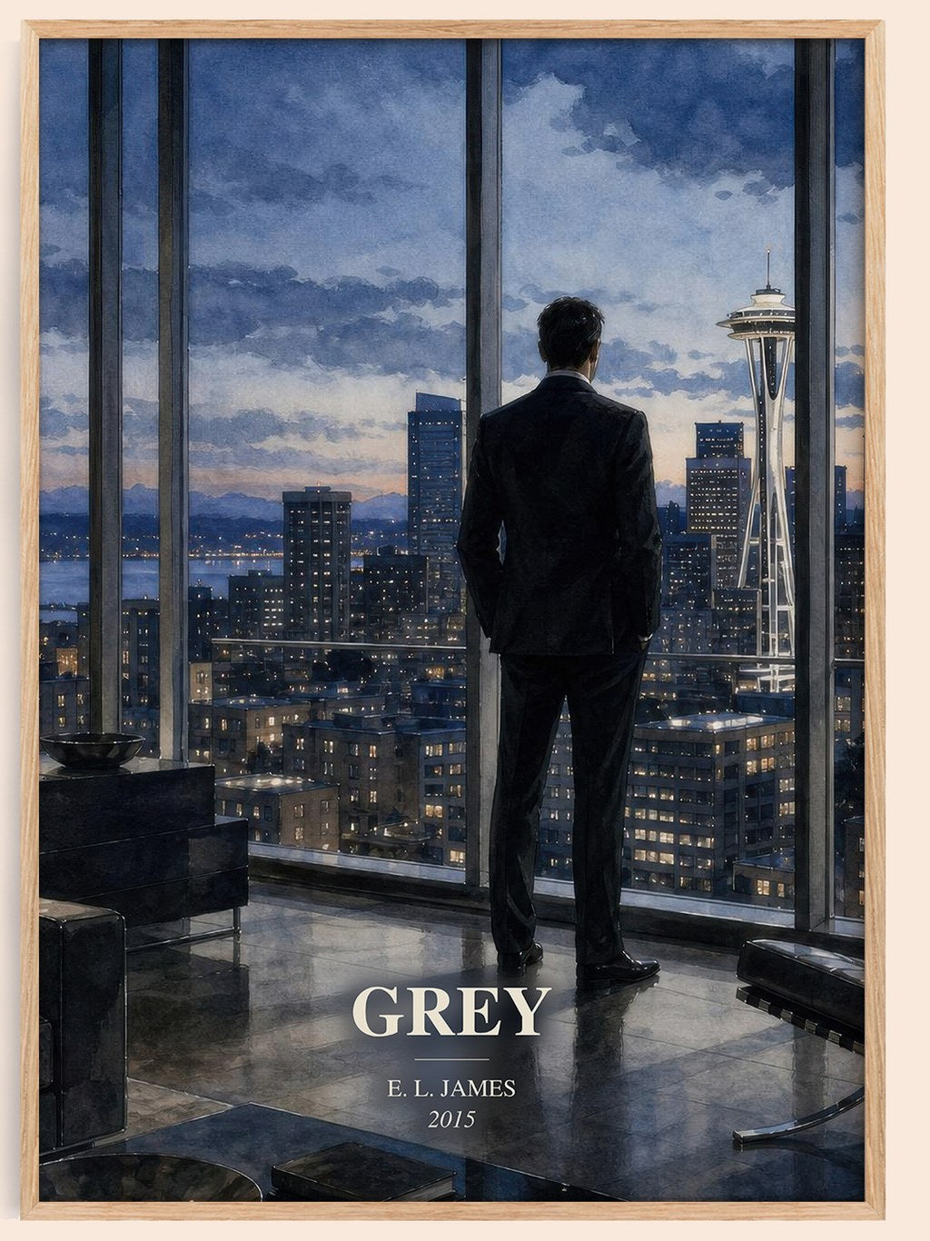 Grey watercolour book poster by E. L. James – framed literary art print