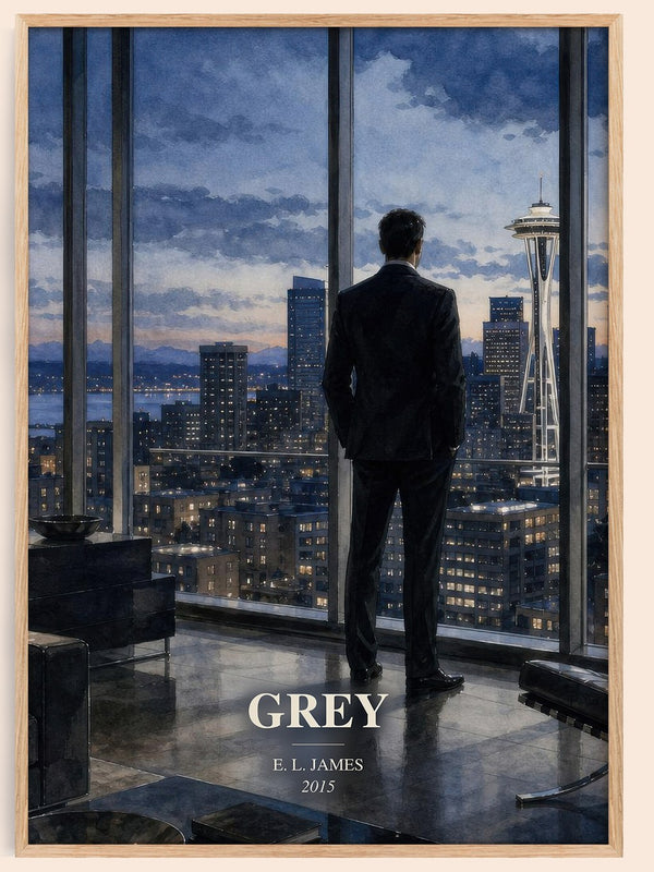 Grey watercolour book poster by E. L. James – framed literary art print