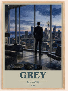 Grey book cover book poster by E. L. James – framed literary art print