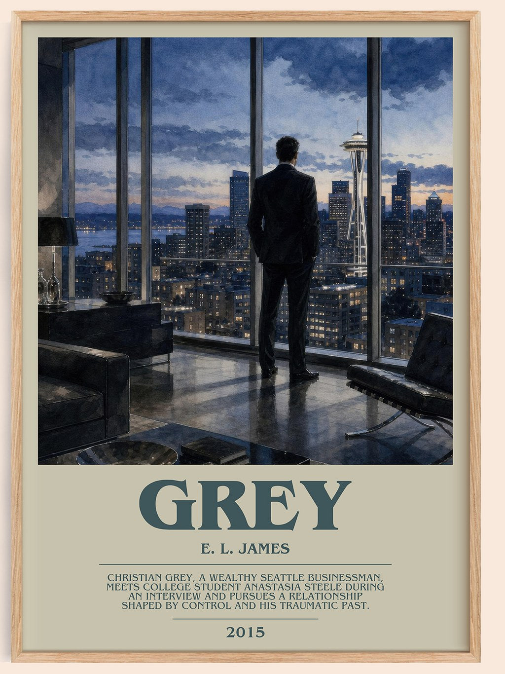 Grey bookish book poster by E. L. James – framed literary art print