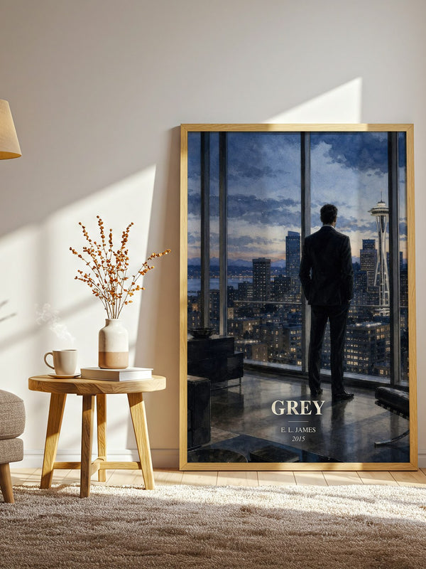 Grey watercolour print in frame leaning in hallway – romance wall art
