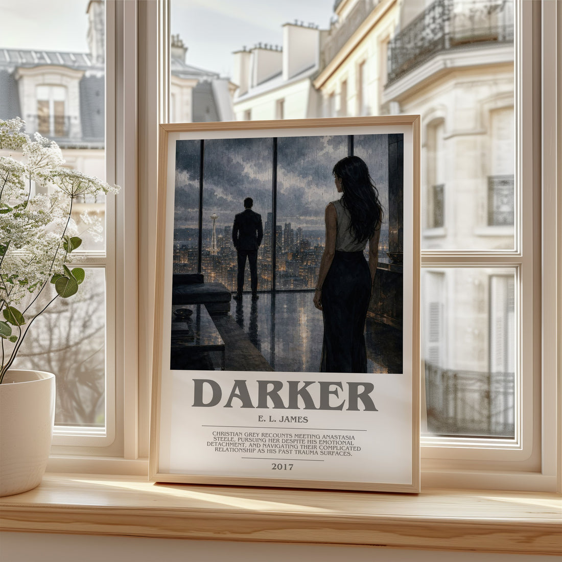 Darker bookish poster colour and style options – E. L. James book art (mockup)
