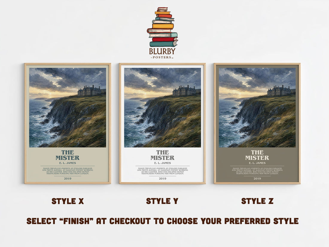 The Mister bookish print in frame leaning in hallway – romance wall art (mockup)