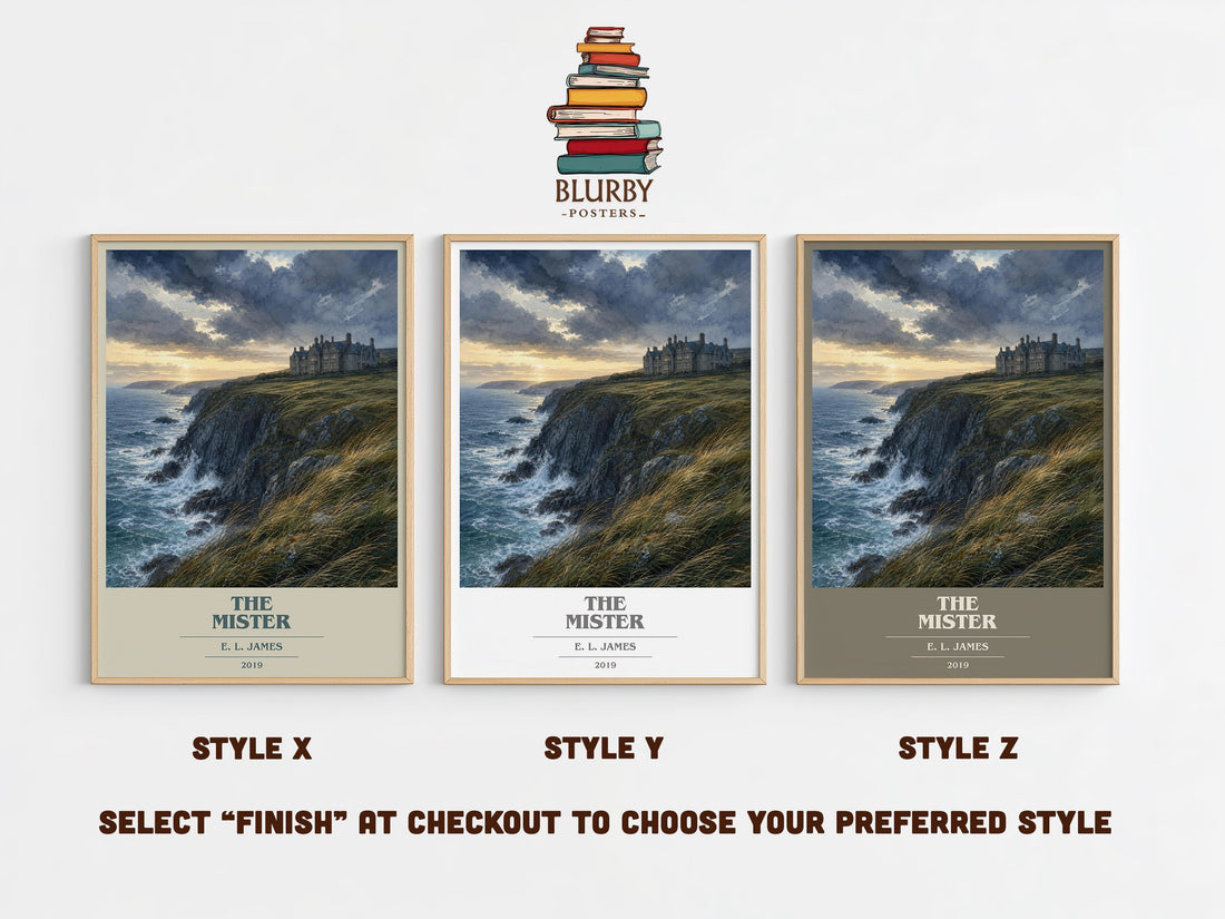 The Mister book cover print in frame leaning in hallway – romance wall art (mockup)