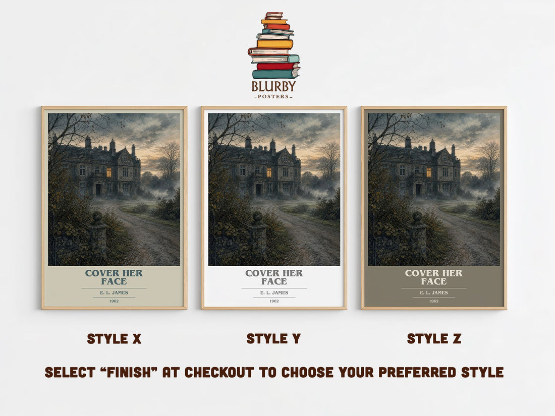 Cover Her Face book cover print in frame leaning in hallway – mystery wall art (mockup)