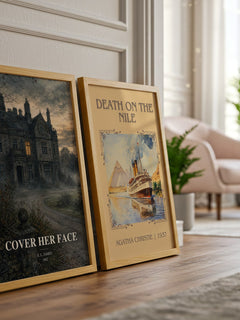 Cover Her Face watercolour print framed by window – literary home decor