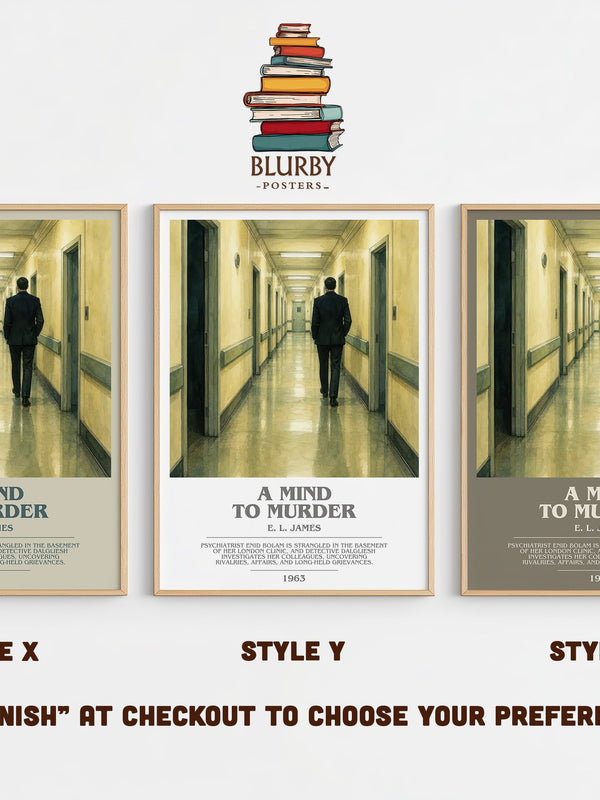 A Mind to Murder bookish print in frame leaning in hallway – mystery wall art
