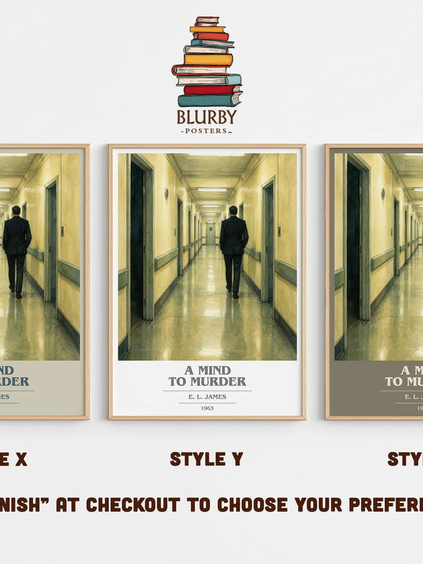 A Mind to Murder book cover print in frame leaning in hallway – mystery wall art