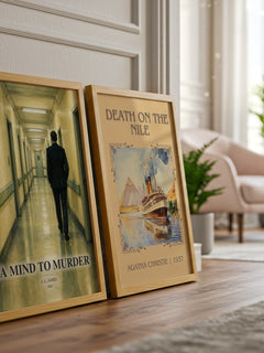 A Mind to Murder watercolour print framed by window – literary home decor