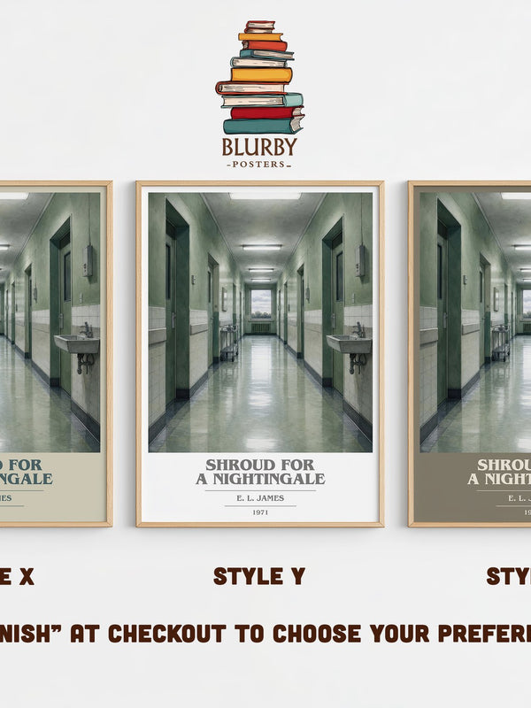 Shroud for a Nightingale book cover print in frame leaning in hallway – mystery wall art