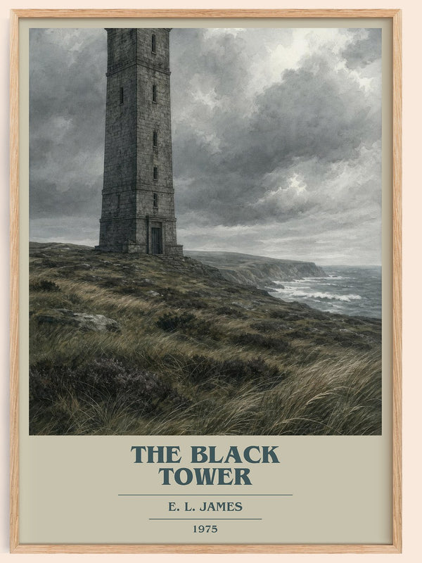 The Black Tower book cover book poster by E. L. James – framed literary art print