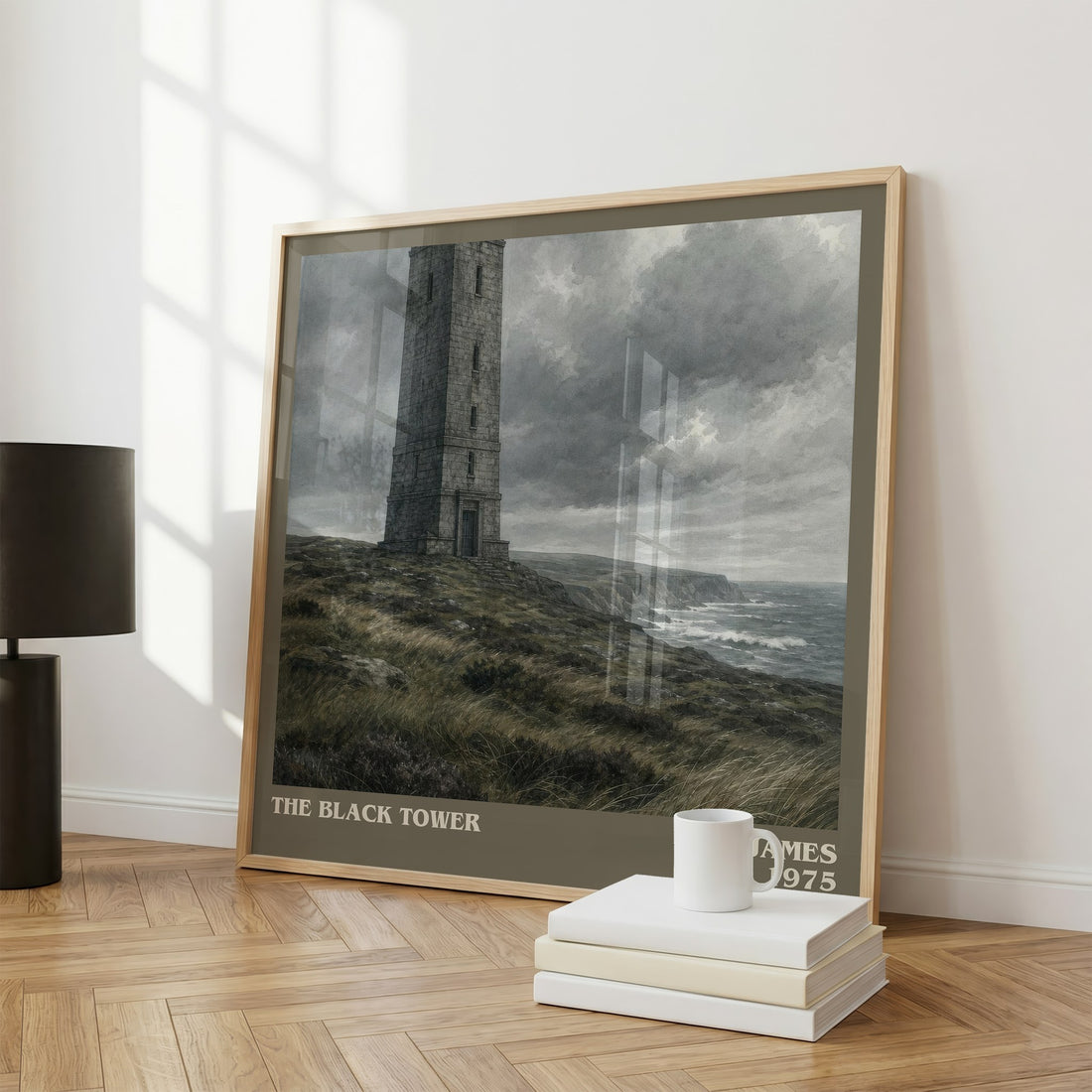 The Black Tower literary print framed by window – literary home decor