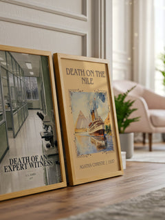 Death of an Expert Witness watercolour print framed by window – literary home decor