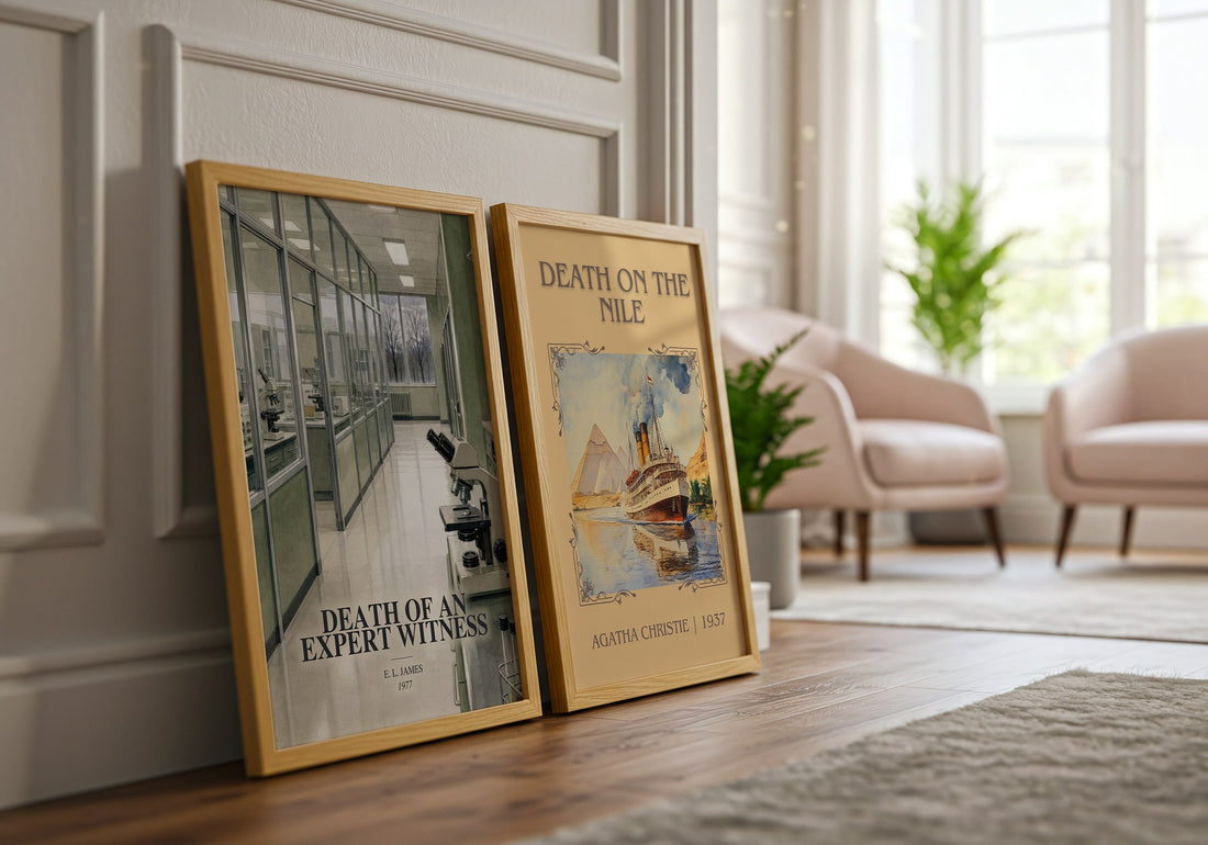 Death of an Expert Witness watercolour print framed by window – literary home decor