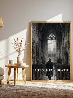 A Taste for Death watercolour print in frame leaning in hallway – mystery wall art