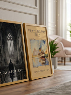 A Taste for Death watercolour print framed by window – literary home decor