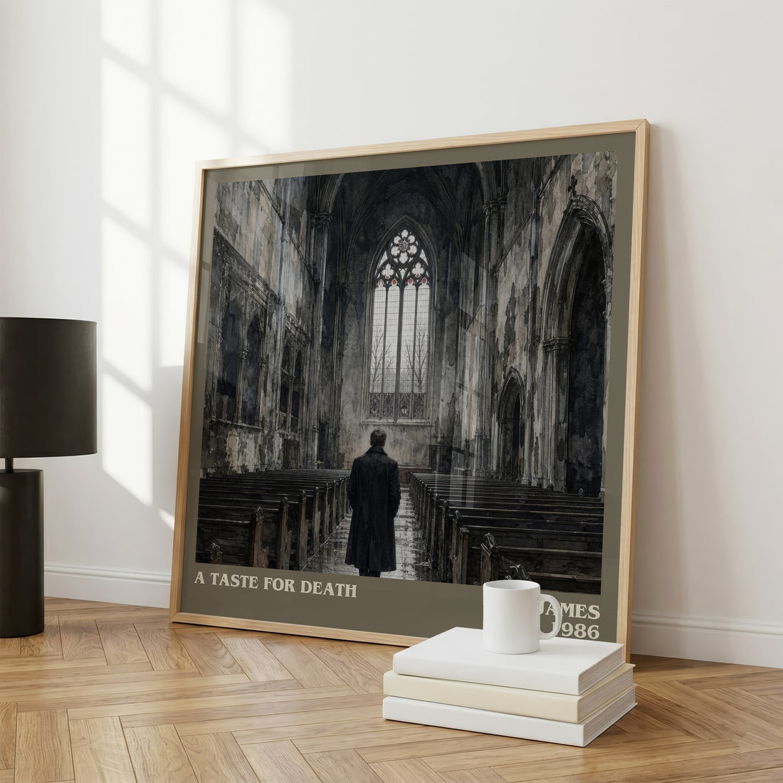 A Taste for Death literary print framed by window – literary home decor