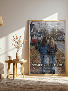 Someone Like You watercolour print in frame leaning in hallway – young adult wall art