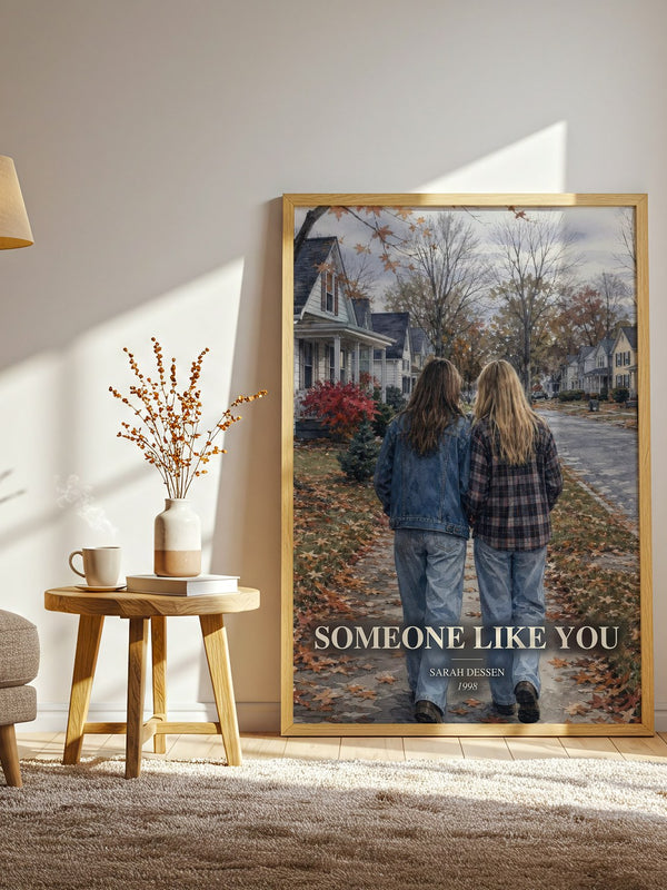 Someone Like You watercolour print in frame leaning in hallway – young adult wall art