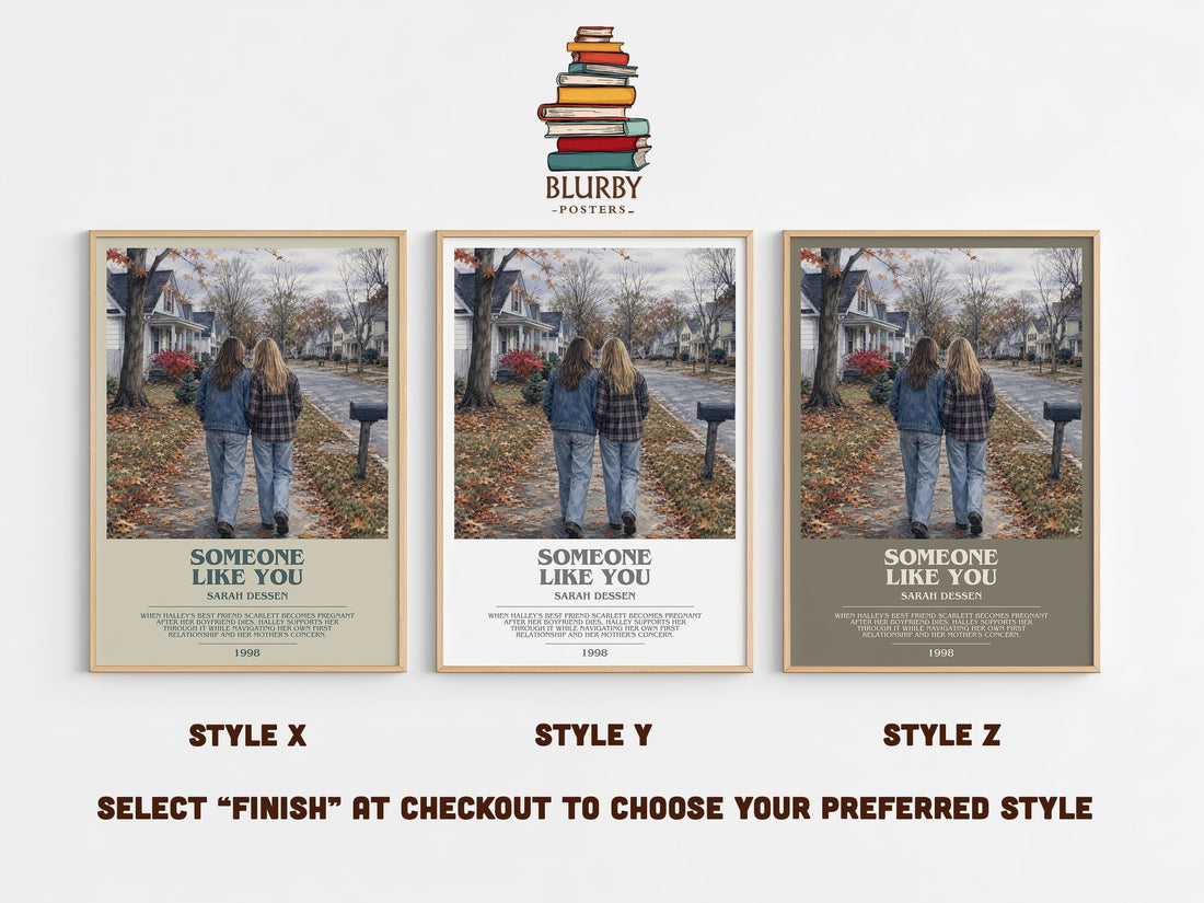 Someone Like You bookish print in frame leaning in hallway – young adult wall art (mockup)