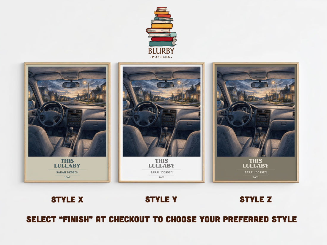 This Lullaby book cover print in frame leaning in hallway – young adult wall art (mockup)