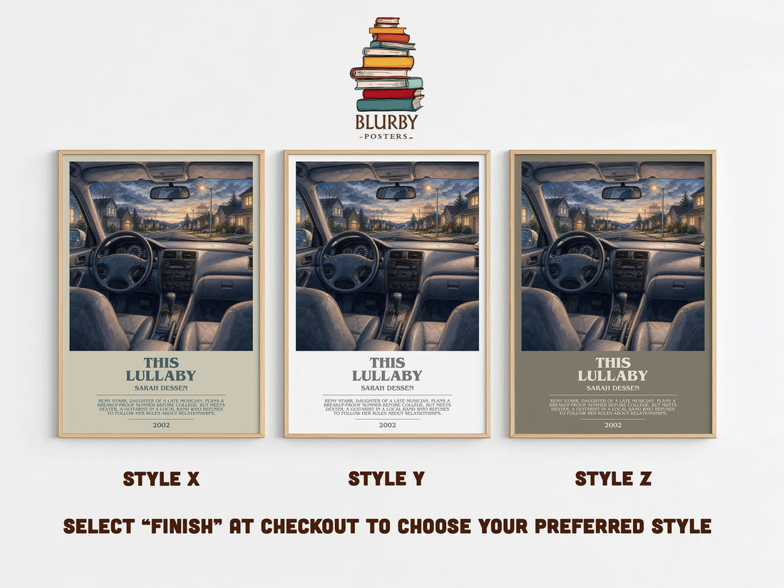 This Lullaby bookish print in frame leaning in hallway – young adult wall art (mockup)